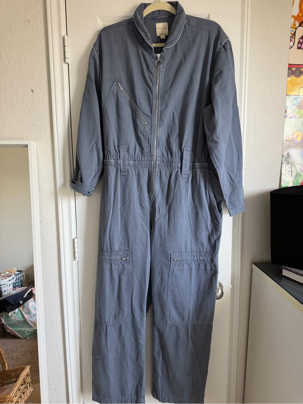 Amelia All In One in Washed Denim - Utility Jumpsuit Seventy + Mochi